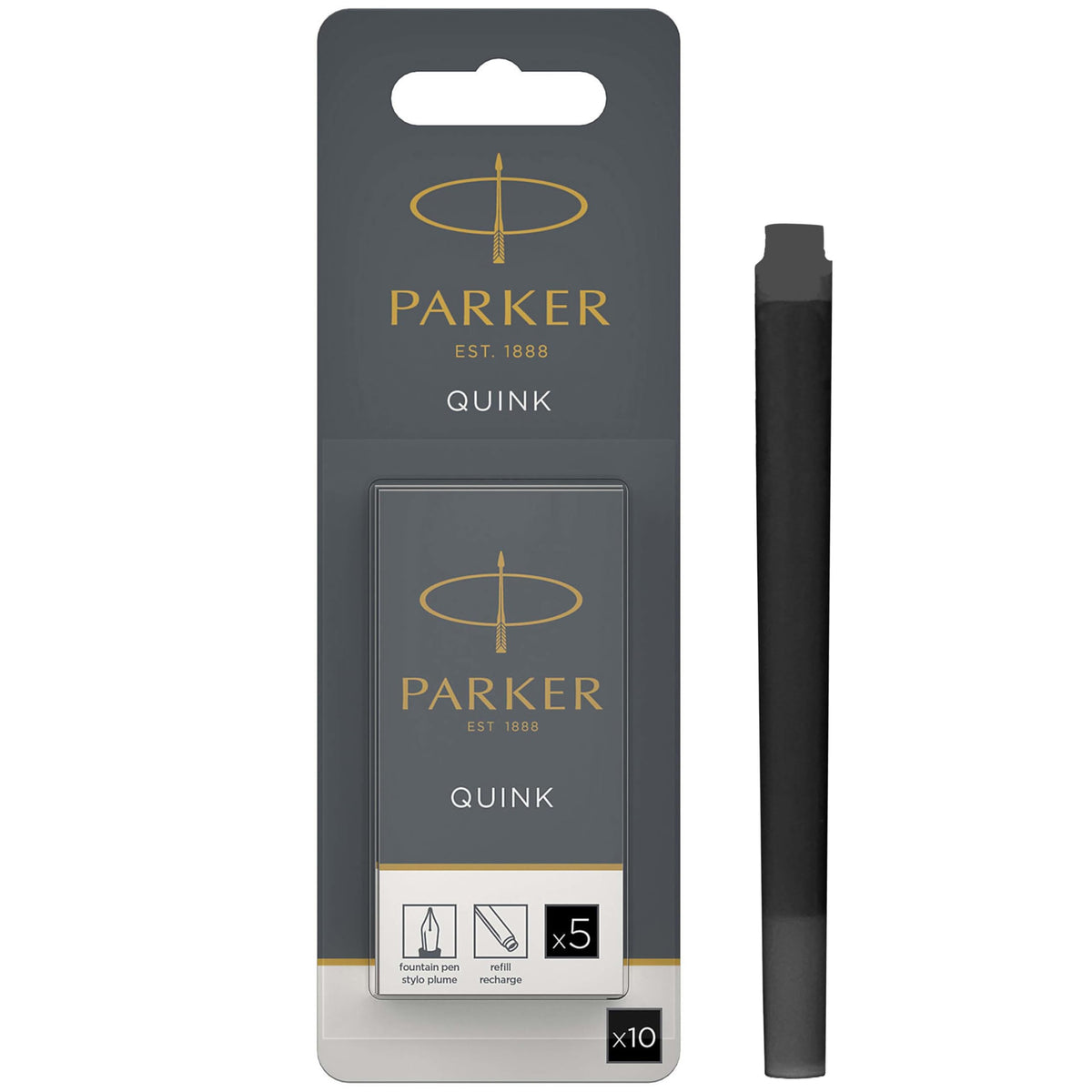 PARKER QUINK lange Tintenpatronen für Füllfederhalter - Schwarze Tinte | 10 Stück