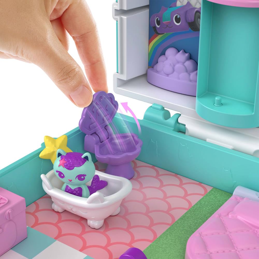 Polly Pocket x Gabby's Dollhouse Playset - 15-Piece Interactive Compact with Doll & Kitty Friends 3