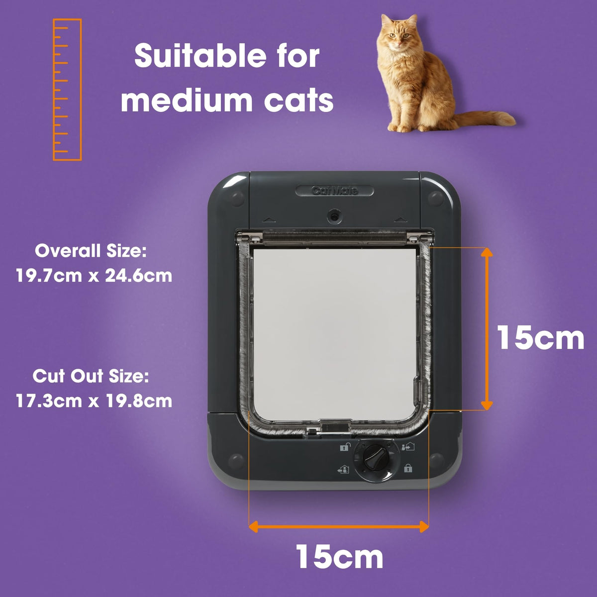 Cat Mate Microchip Activated Cat Flap (360) - Brown Plastic Frame | Up to 30 Cats