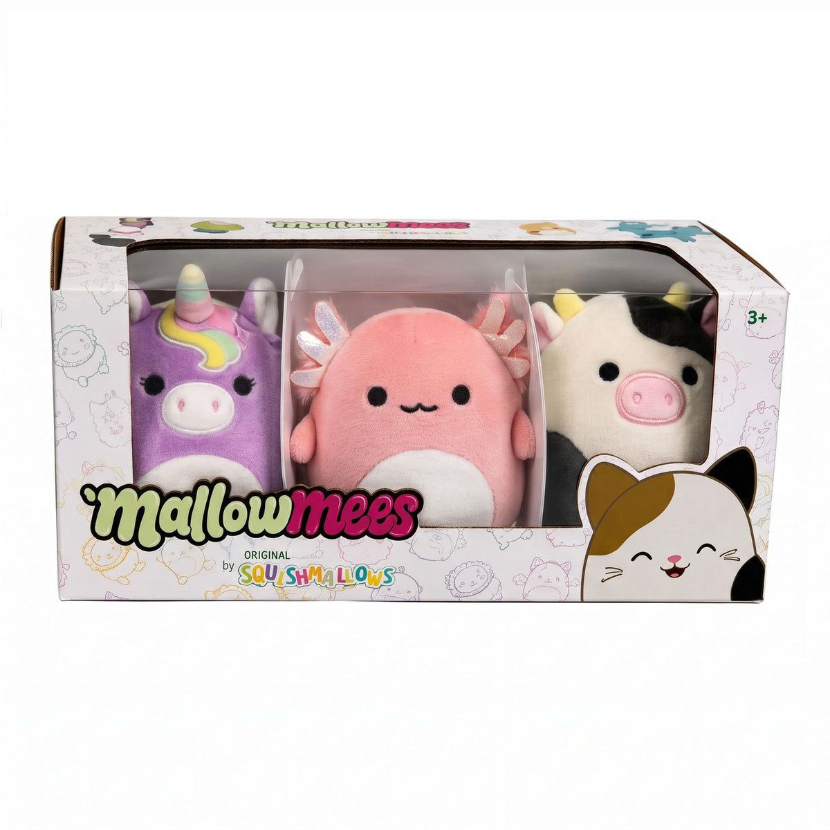 Squishmallows MallowMees Original 3-inch 3-Pack Soft Dolls - Silvia, Connor, Archie