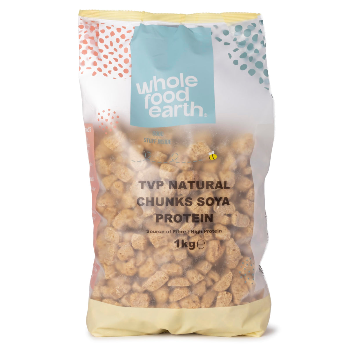 Wholefood Earth TVP Natural Chunks Soya Protein | 1 kg | GMO Free | High Protein & Fibre