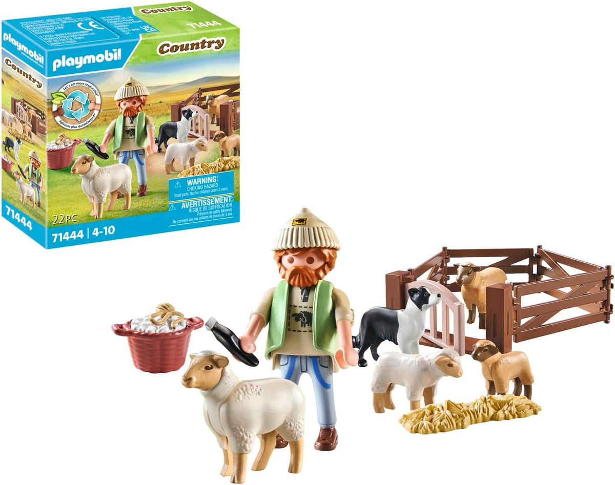 Playmobil 71444 Country: Junger Schäfer mit Schafherde und Border Collie – Bauernhof-Spielset für Kinder ab 4 Jahren
