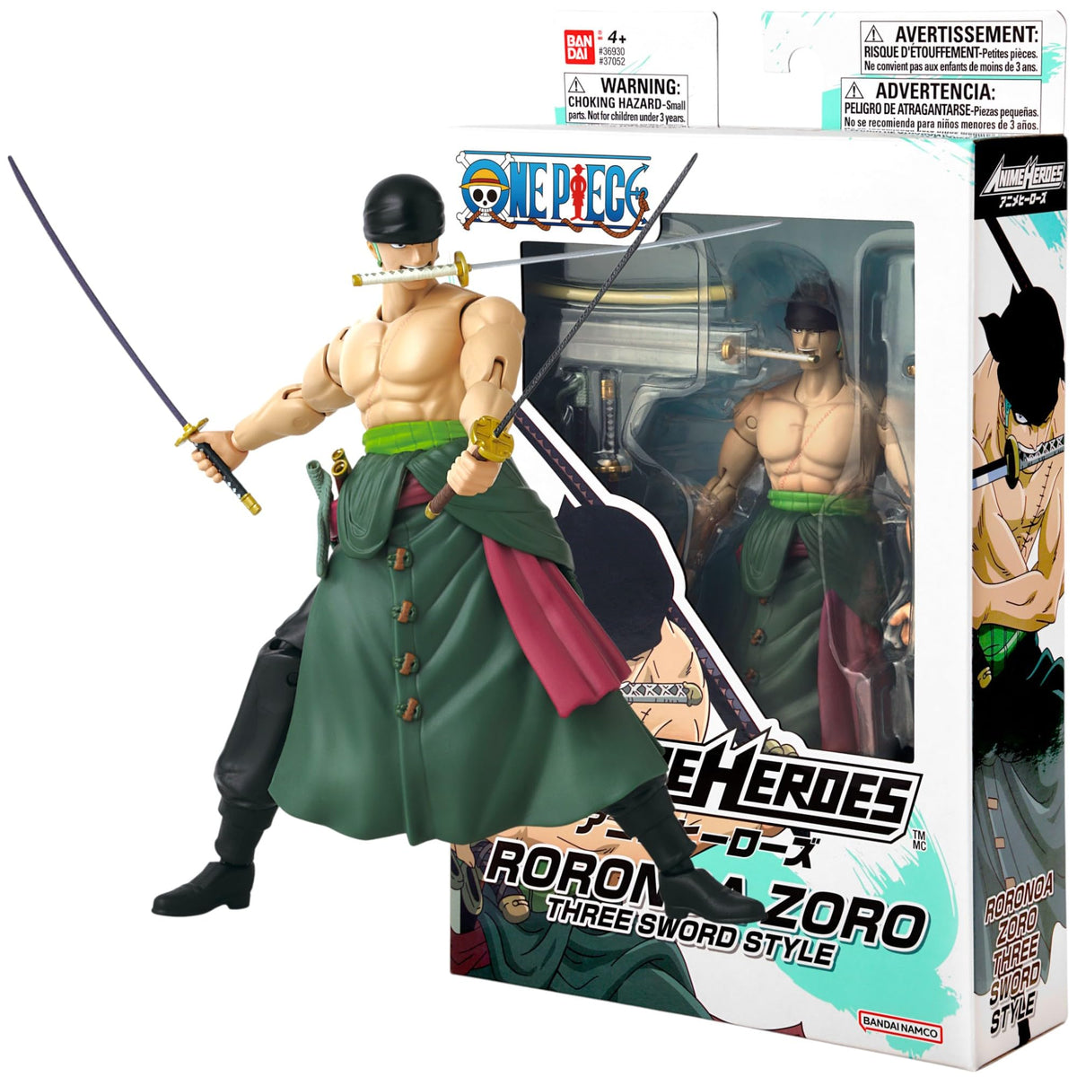 BANDAI Anime Heroes One Piece Roronoa Zoro 3 Swords Style Action Figure | 17cm Articulated Figure